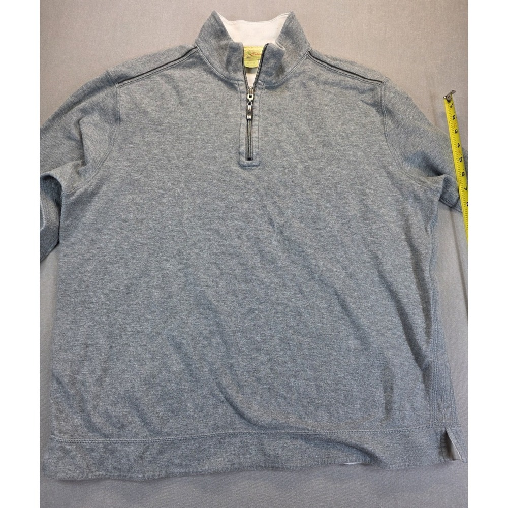 Tommy Bahama Mens XL 1/4 Zip Pullover Mock Neck Gray 100% Cotton Minimalist